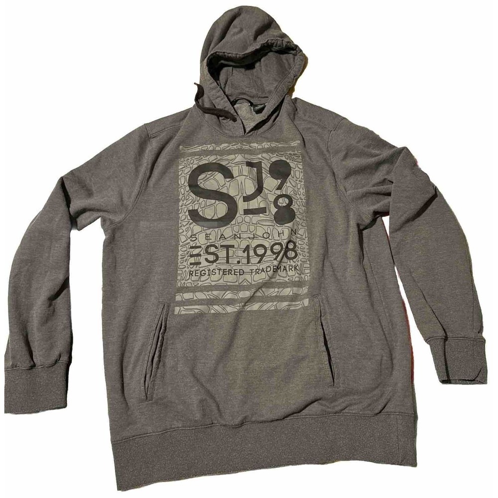 Sean John Pullover Mens 2XL XXL Gray‎ Hooded Sweatshirt